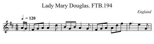 Lady Mary Douglas. FTB.194 - staff notation