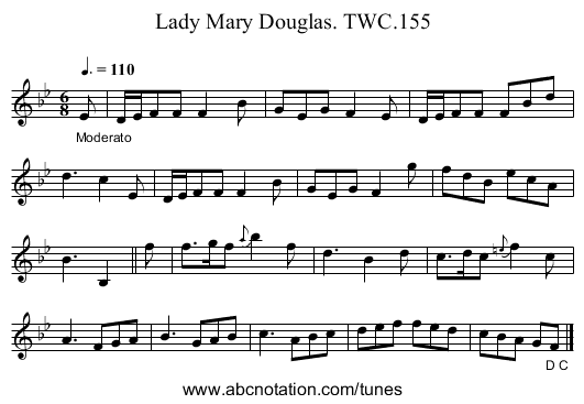 Lady Mary Douglas. TWC.155 - staff notation