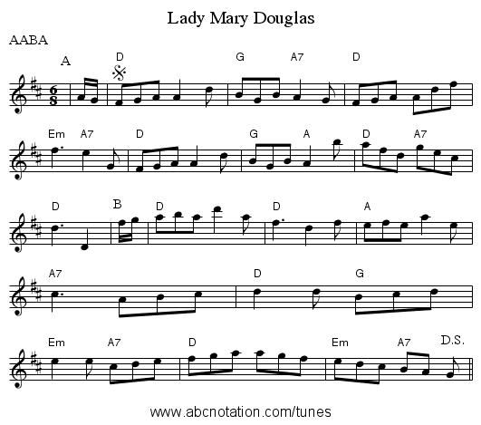 Lady Mary Douglas - staff notation
