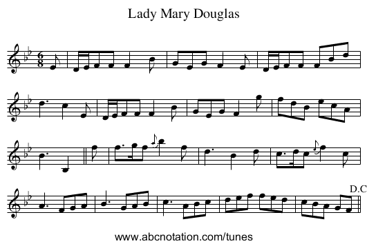 Lady Mary Douglas - staff notation