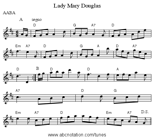 Lady Mary Douglas - staff notation