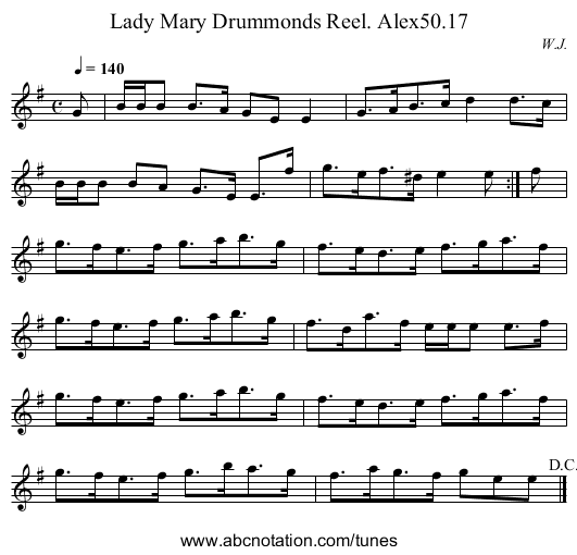 Lady Mary Drummonds Reel. Alex50.17 - staff notation