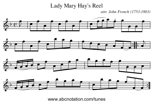 Lady Mary Hay's Reel - staff notation