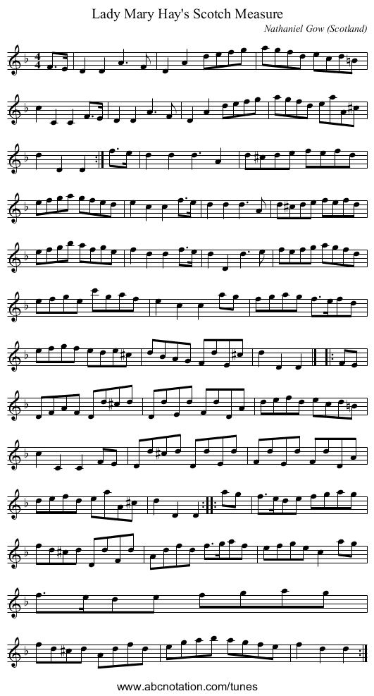 Lady Mary Hay's Scotch Measure - staff notation