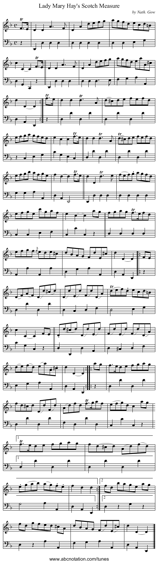 Lady Mary Hay's Scotch Measure - staff notation
