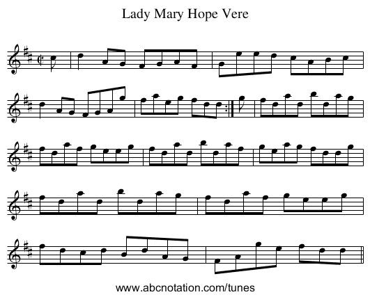 Lady Mary Hope Vere - staff notation