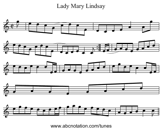 Lady Mary Lindsay - staff notation