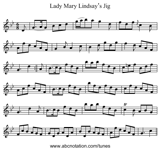 Lady Mary Lindsay’s Jig - staff notation