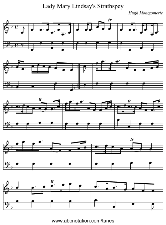 Lady Mary Lindsay's Strathspey - staff notation
