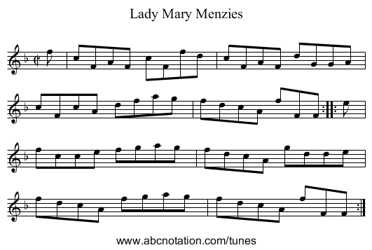 Lady Mary Menzies - staff notation