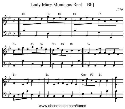 Lady Mary Montagus Reel   [Bb] - staff notation