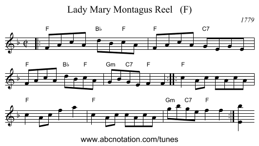 Lady Mary Montagus Reel   (F) - staff notation