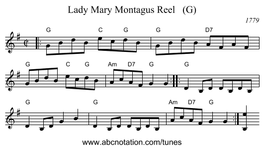 Lady Mary Montagus Reel   (G) - staff notation