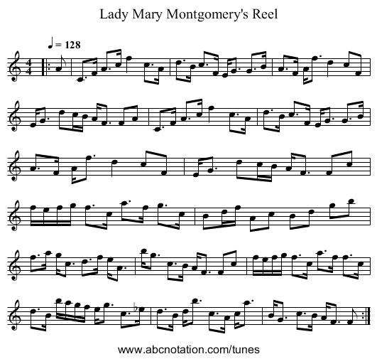 Lady Mary Montgomery's Reel - staff notation