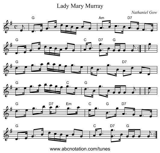 Lady Mary Murray - staff notation