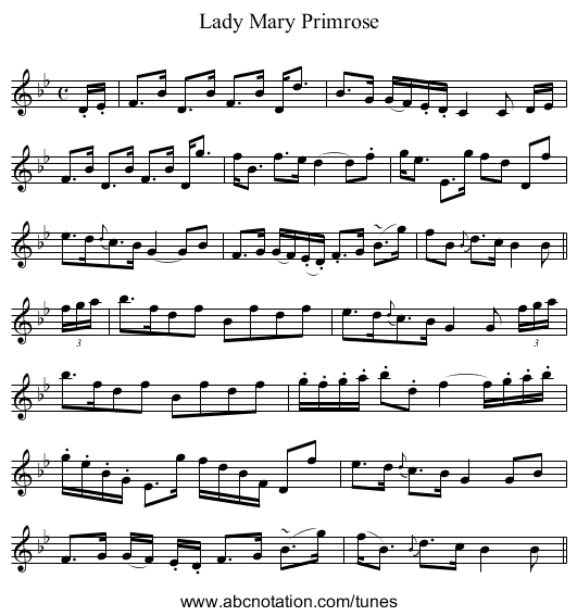 Lady Mary Primrose - staff notation