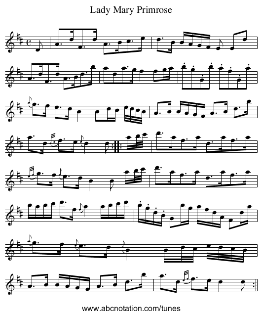 Lady Mary Primrose - staff notation