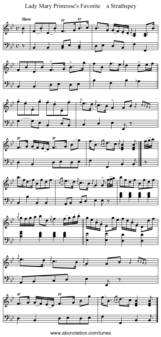 Lady Mary Primrose's Favorite    a Strathspey - staff notation