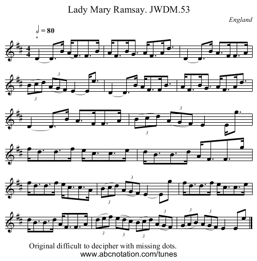 Lady Mary Ramsay. JWDM.53 - staff notation