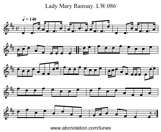 Lady Mary Ramsay. LW.086 - staff notation