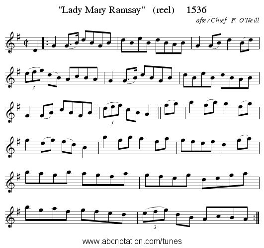 Lady Mary Ramsay   (reel)     1536 - staff notation