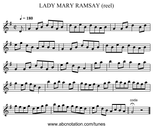 LADY MARY RAMSAY (reel) - staff notation