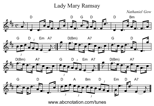 Lady Mary Ramsay - staff notation