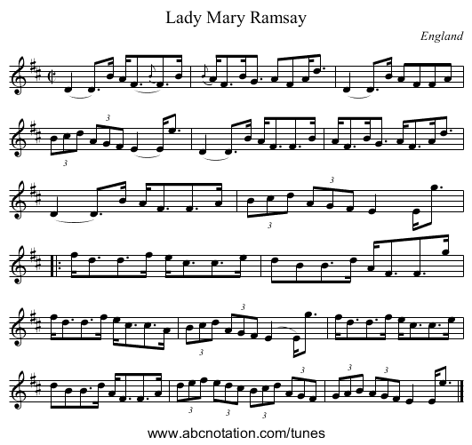 Lady Mary Ramsay - staff notation