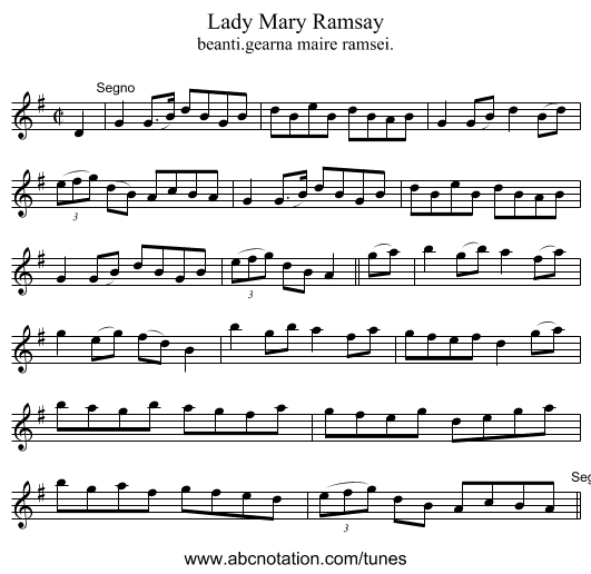 Lady Mary Ramsay - staff notation
