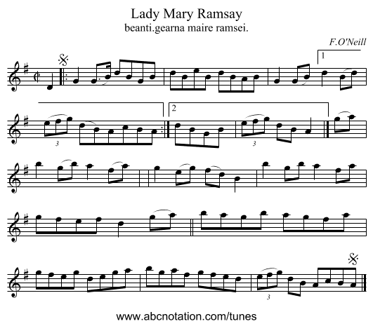Lady Mary Ramsay - staff notation