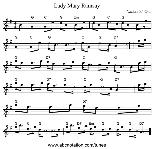 Lady Mary Ramsay - staff notation