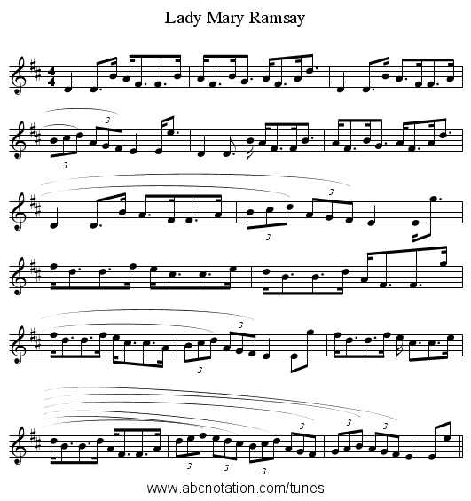 Lady Mary Ramsay - staff notation
