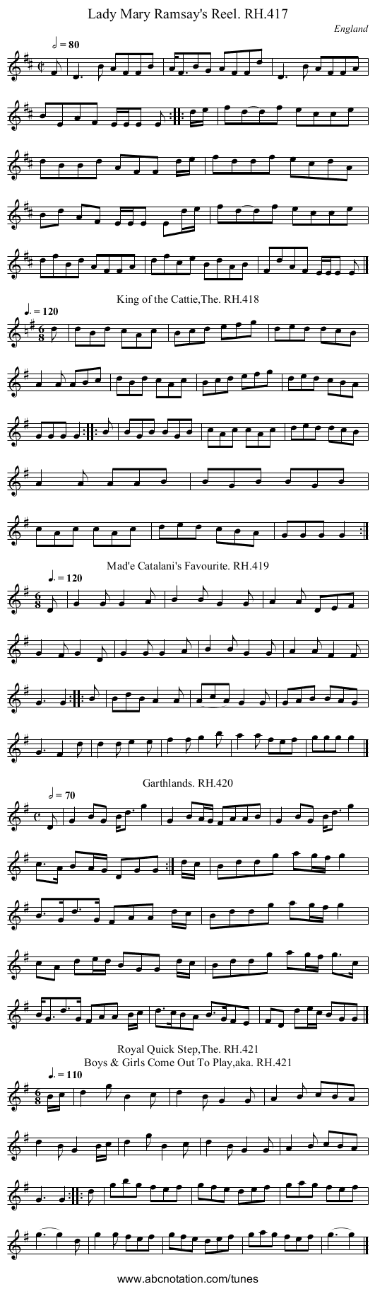 Lady Mary Ramsay's Reel. RH.417 - staff notation