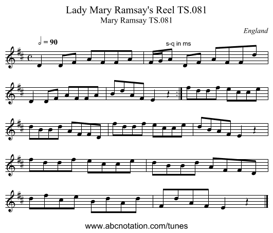 Lady Mary Ramsay's Reel TS.081 - staff notation