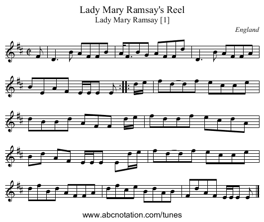 Lady Mary Ramsay's Reel - staff notation