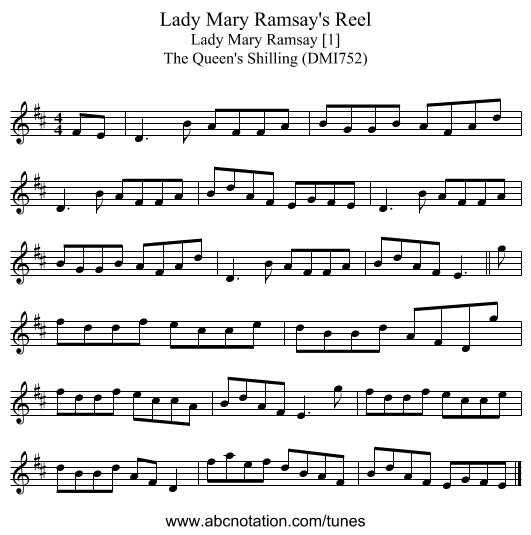 Lady Mary Ramsay's Reel - staff notation
