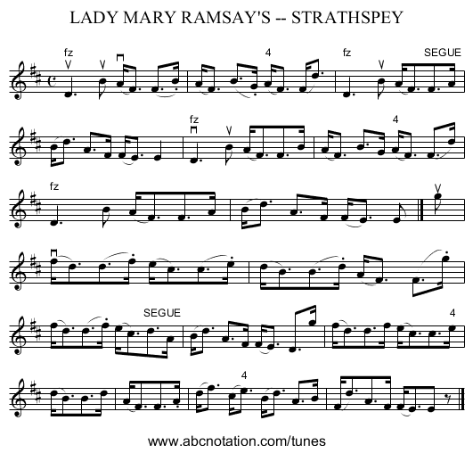 LADY MARY RAMSAY'S -- STRATHSPEY - staff notation