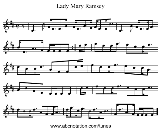 Lady Mary Ramsey - staff notation