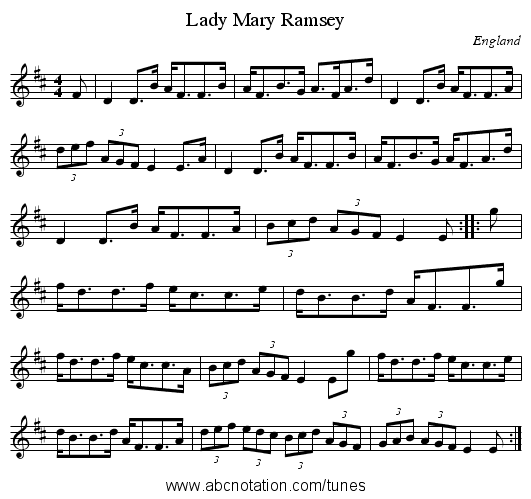 Lady Mary Ramsey - staff notation