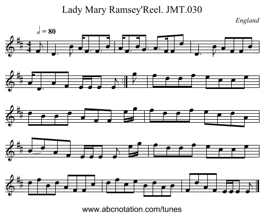 Lady Mary Ramsey'Reel. JMT.030 - staff notation