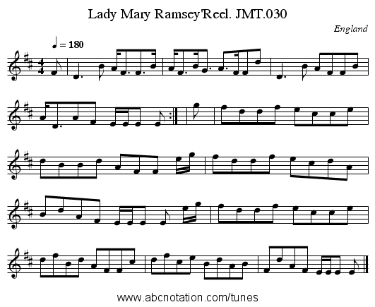 Lady Mary Ramsey'Reel. JMT.030 - staff notation