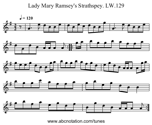 Lady Mary Ramsey's Strathspey. LW.129 - staff notation