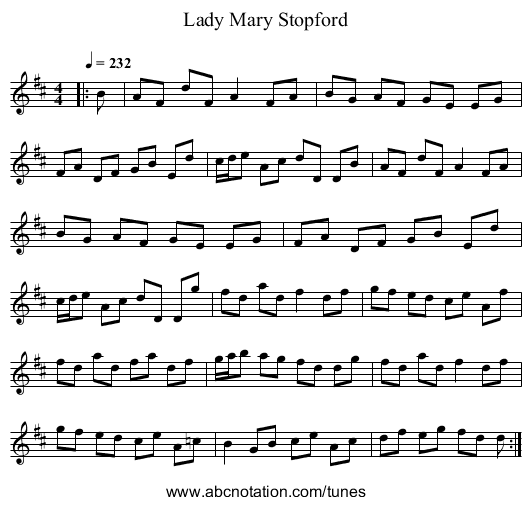 Lady Mary Stopford - staff notation