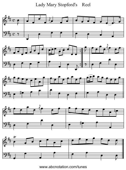 Lady Mary Stopford's    Reel - staff notation
