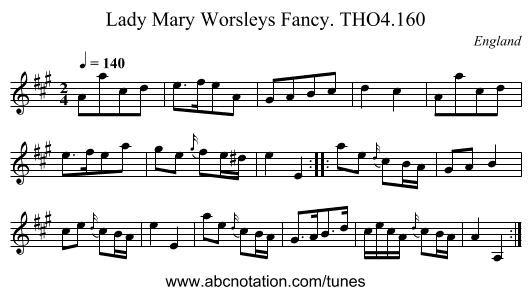 Lady Mary Worsleys Fancy. THO4.160 - staff notation