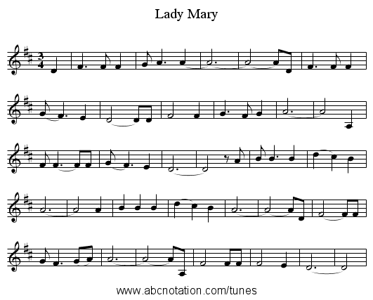 Lady Mary - staff notation