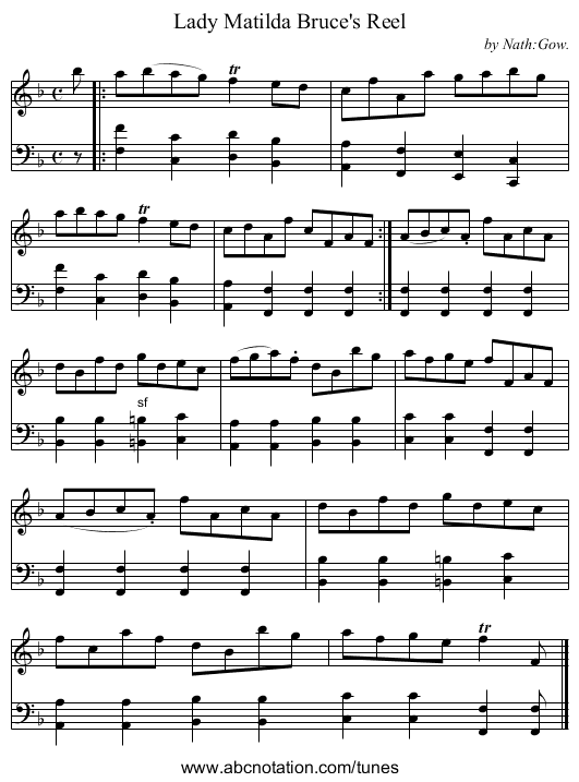 Lady Matilda Bruce's Reel - staff notation