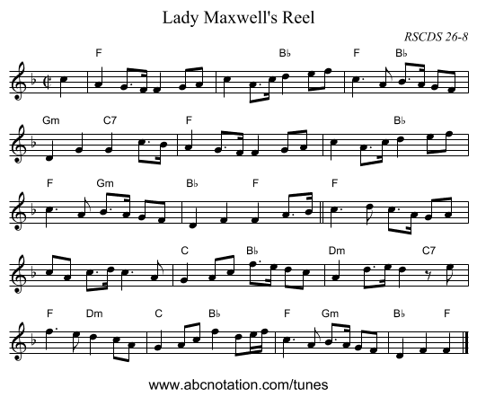 Lady Maxwell's Reel - staff notation