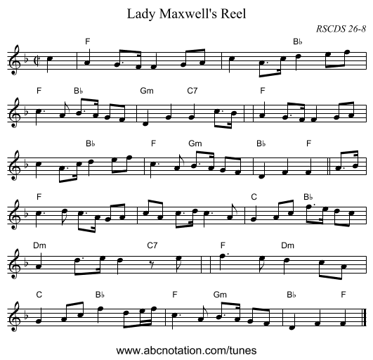 Lady Maxwell's Reel - staff notation