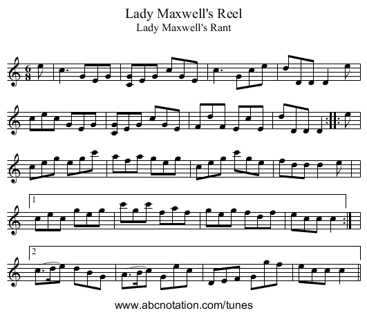 Lady Maxwell's Reel - staff notation